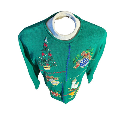 Victoria Jones Women’s Large Christmas Sweater Green Beaded Embellished Holiday