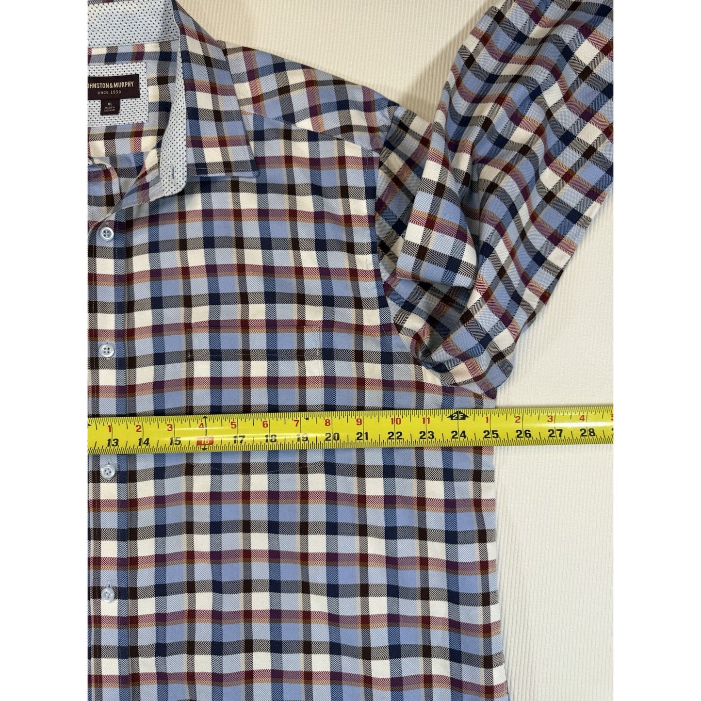 Johnston & Murphy Button Down Shirt Mens XL Plaid Cotton Long Sleeve
