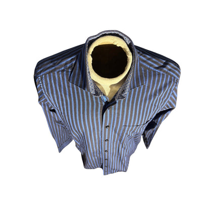 Bugatchi Uomo Men’s Dress Shirt Blue Black Stripe Geometric Trim Cotton M