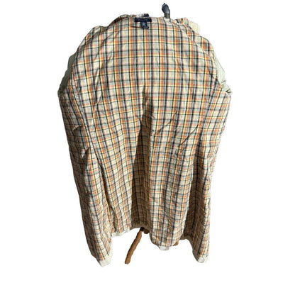 American Eagle Women’s Corduroy Toggle Coat Plaid Lined Hooded Jacket Beige L