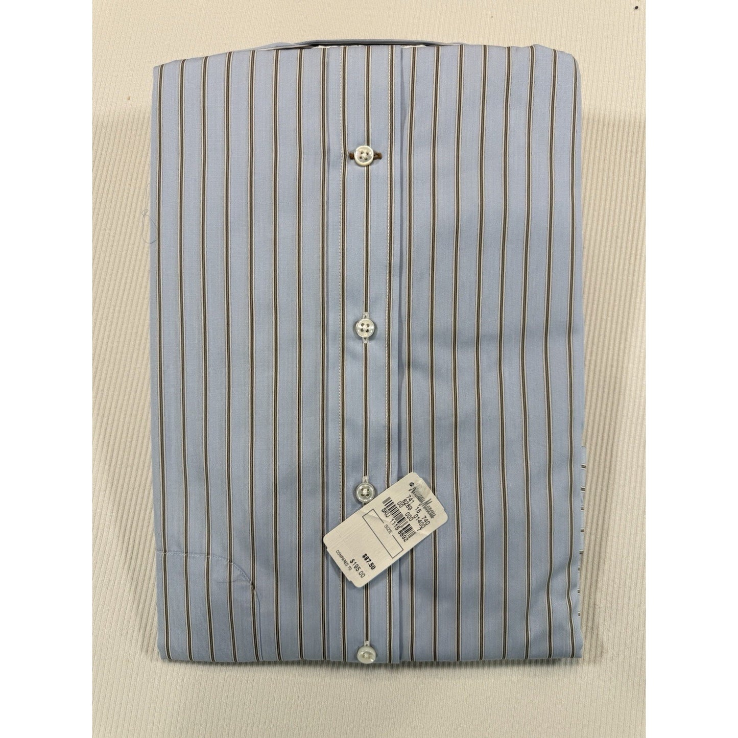 Ike Behar New York 17 L Blue Brown Stripe Dress Shirt NWT Made Canada