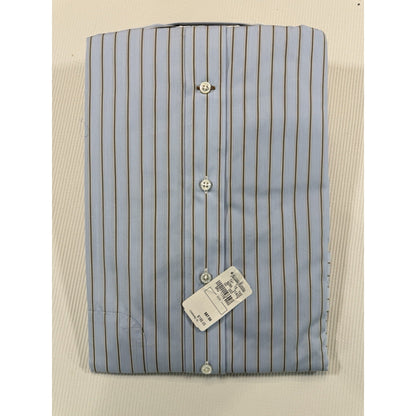 Ike Behar New York 17 L Blue Brown Stripe Dress Shirt NWT Made Canada