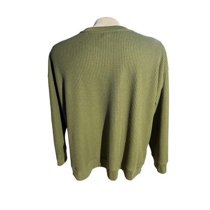 L.L. Bean Women’s 2X Plus Waffle Knit Crewneck Sweater Olive Green Zip Hem