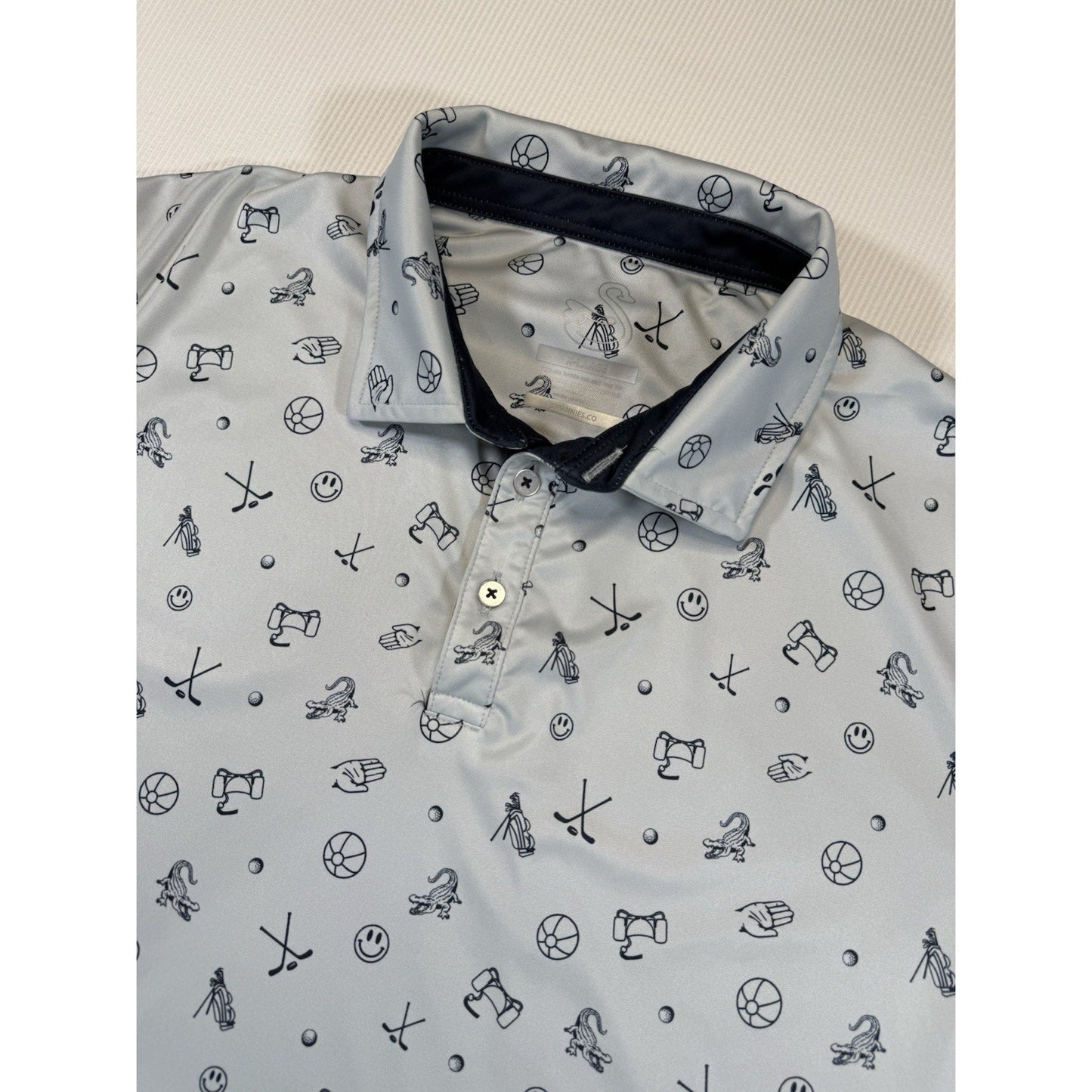 Swannies Golf Polo Shirt XL Big Sky Montana Gray Print Performance Polo