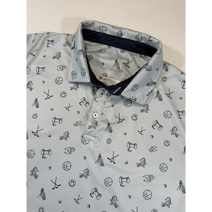 Swannies Golf Polo Shirt XL Big Sky Montana Gray Print Performance Polo