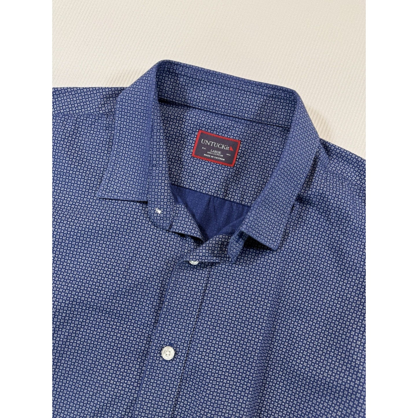 UNTUCKit Button Down Shirt Mens L Blue Micro Print Long Sleeve Cotton