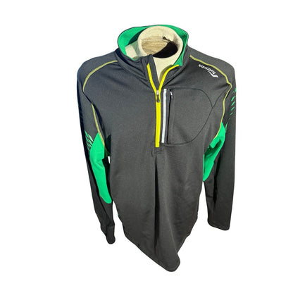 Saucony Men’s XL Quarter Zip Running Pullover Black Green Yellow Athletic Jacket