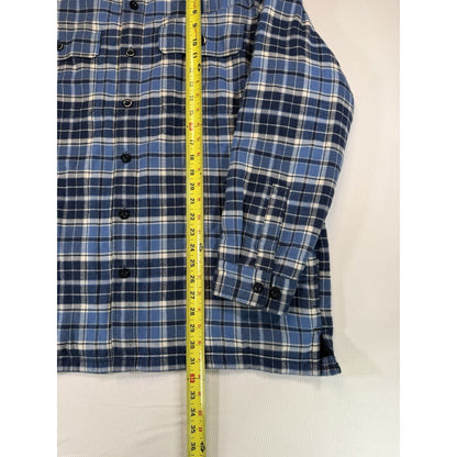 L.L.Bean Jacket Mens Large Blue Gray Plaid Flannel Fleece Lined Shirt Shacket