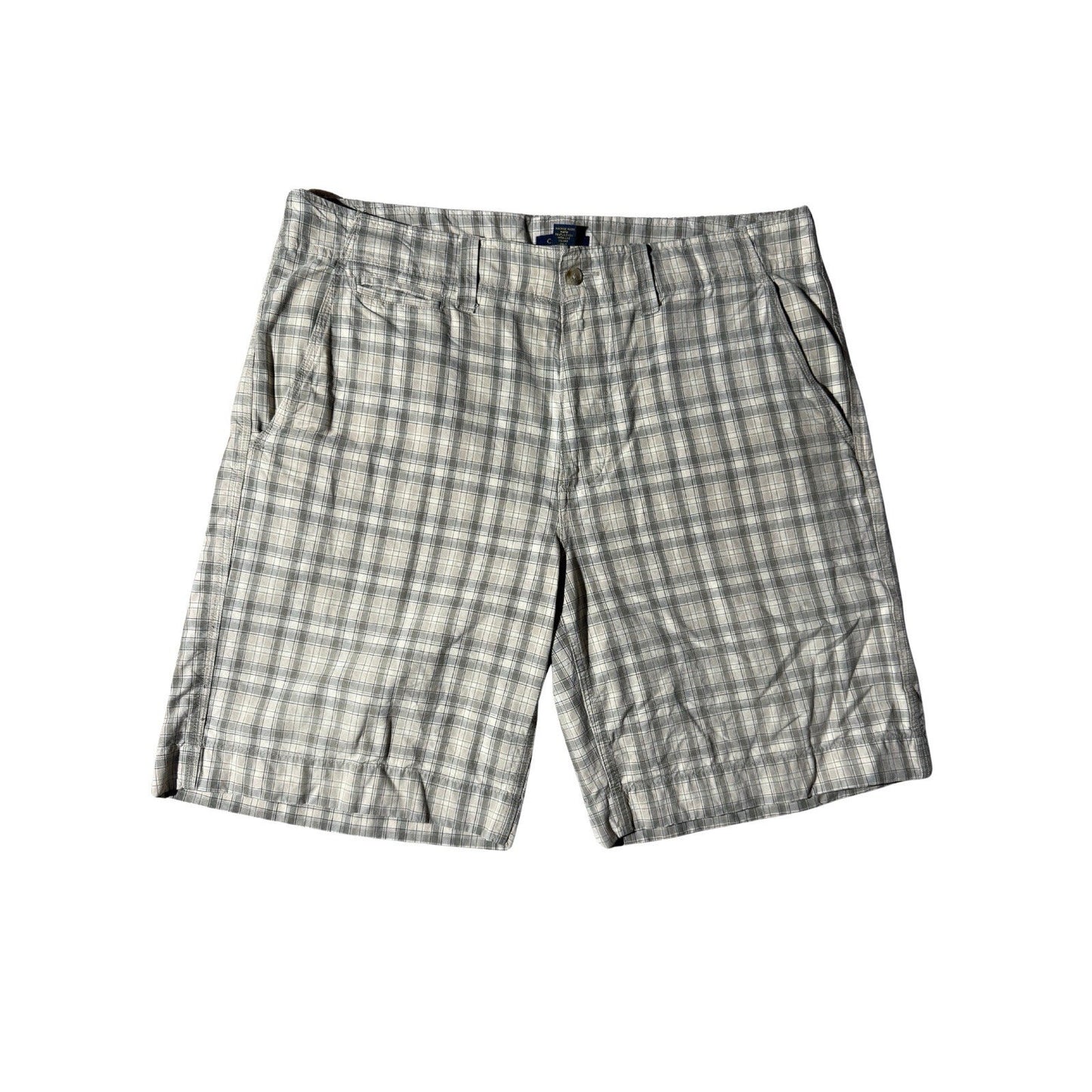 Men’s Club Room 36”W Brown/White Multi Plaid Chino Shorts 100% Cotton 9” Inseam