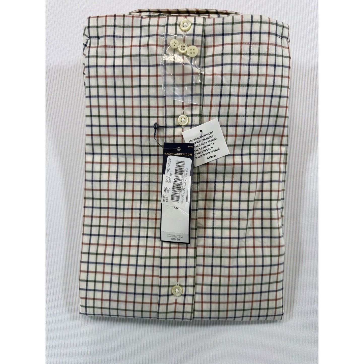 Ralph Lauren XL Classic Fit Plaid Button Down Dress Shirt Cotton NWT