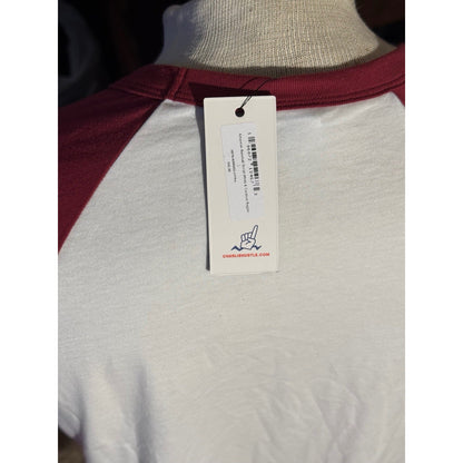 Charlie Hustle Arkansas Raglan Baseball Tee Unisex L Red White Made in USA NWT