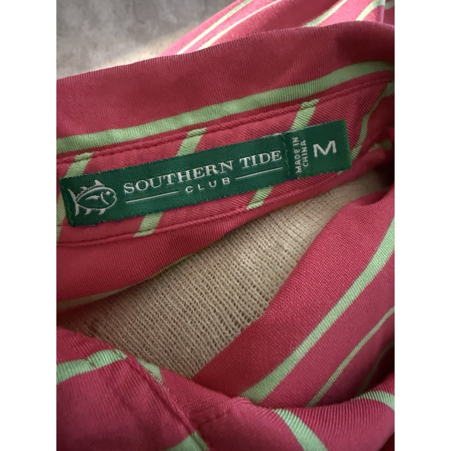 Southern Tide Club Skipjack Polo Shirt Pink Green Stripe Performance Men’s M