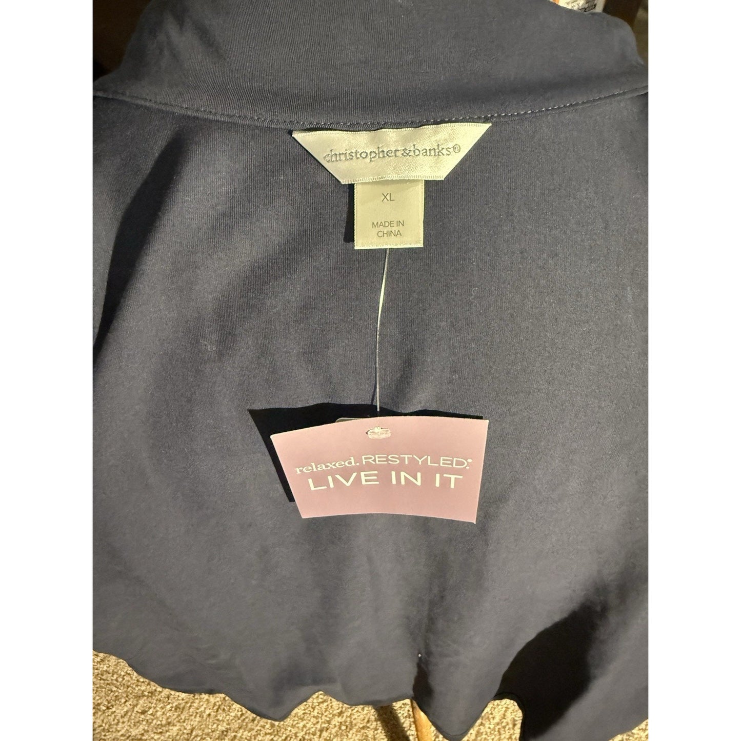 Christopher & Banks Relaxed Restyled Live In It Zip Jacket Navy Blue XL NWT