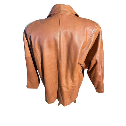 Vintage 80s Women Leather Blazer Jacket Black Echtes Leder L 271