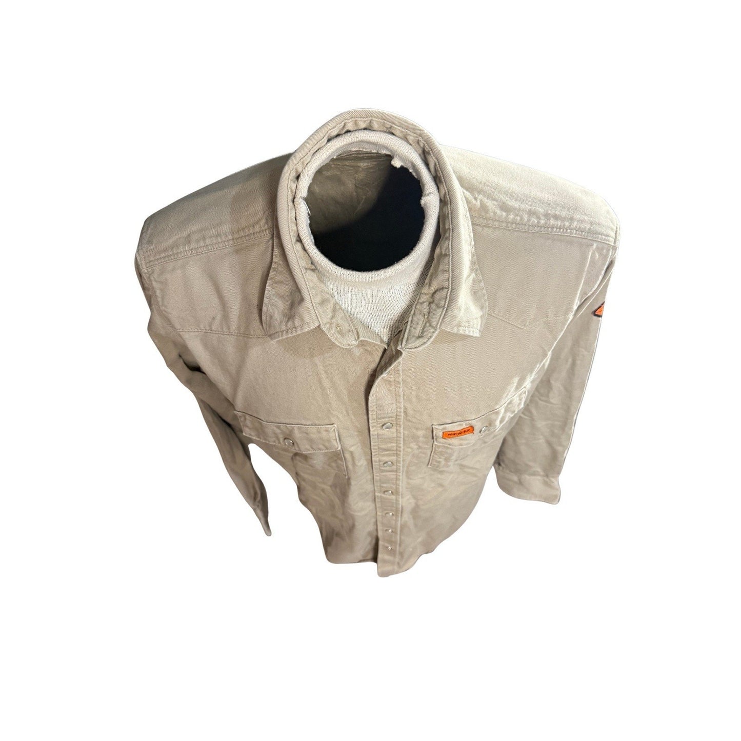 Wrangler FR Flame Resistant Work Shirt Men’s L Tall Beige Snap Front HRC2 2112