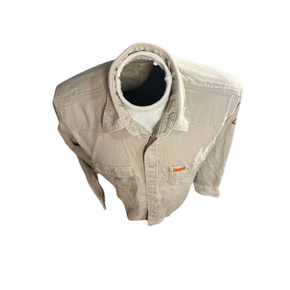 Wrangler FR Flame Resistant Work Shirt Men’s L Tall Beige Snap Front HRC2 2112