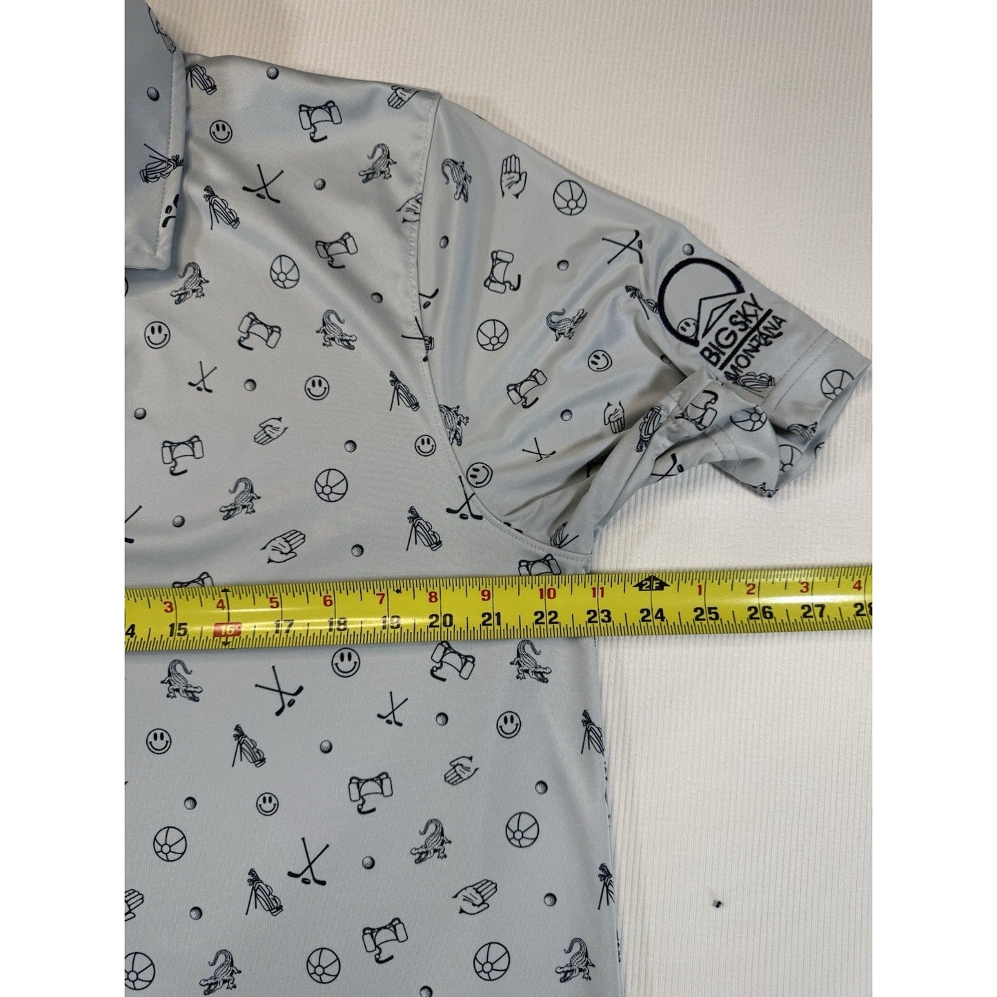 Swannies Golf Polo Shirt XL Big Sky Montana Gray Print Performance Polo