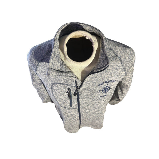 Bar Harbor Maine Full Zip Fleece Jacket Men’s Large Gray Heather Compass Logo