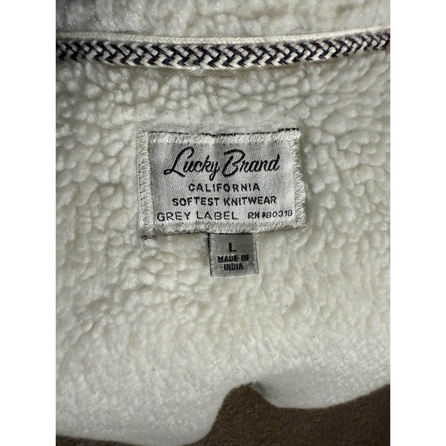 Lucky Brand Grey Label Sherpa Lined Jacket Men L Gray Full Zip Fleece Collar 275