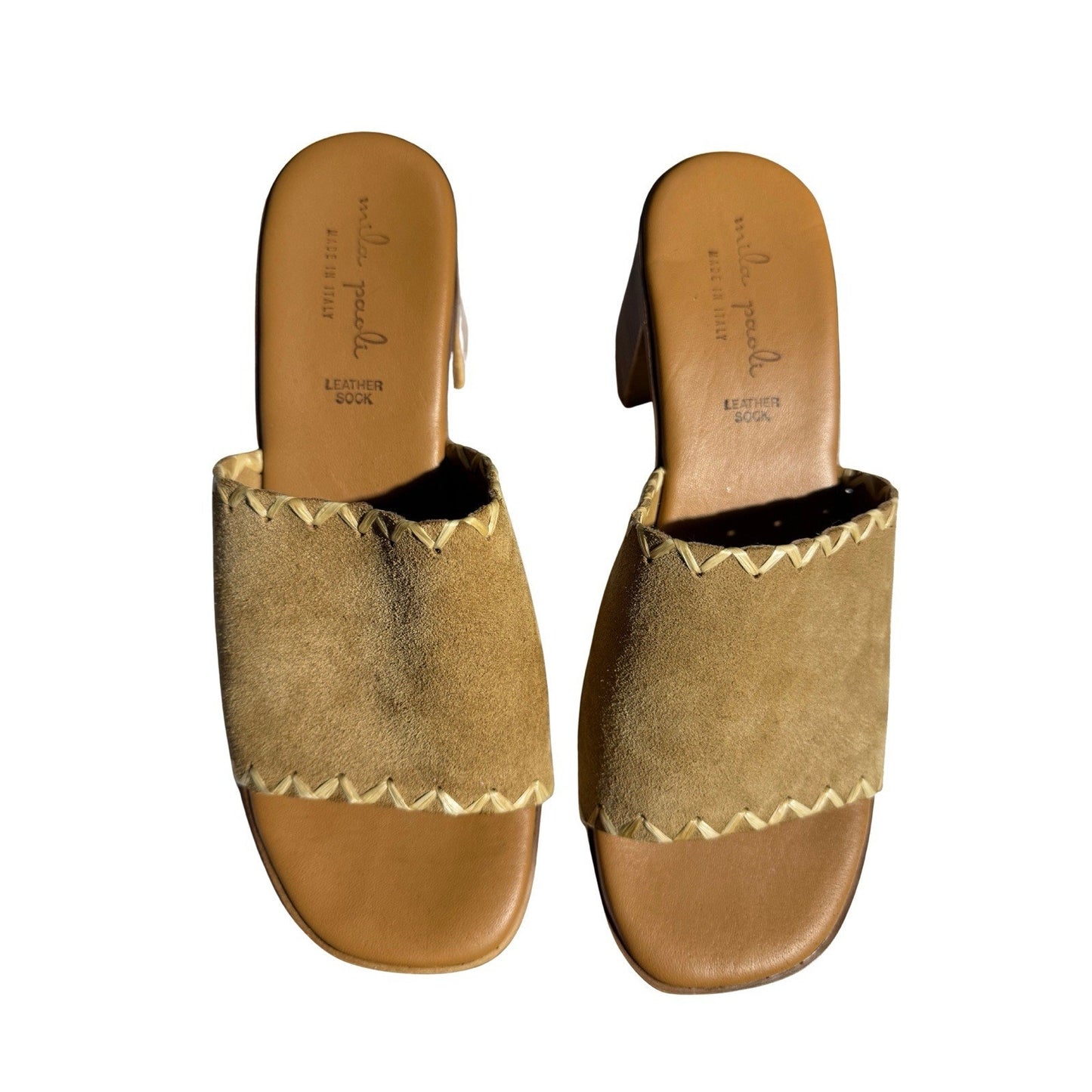 Mila Paoli Made in Italy Women’s 9 / EU 40 Tan Suede Leather Block Heel Slides