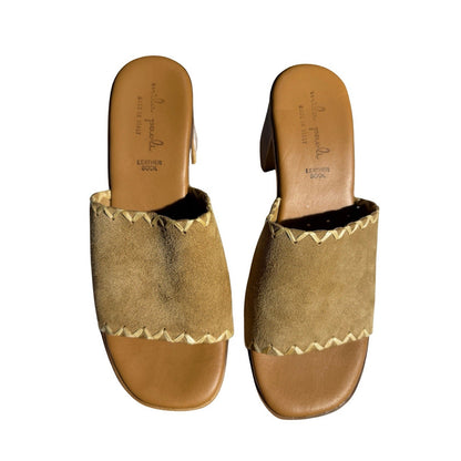 Mila Paoli Made in Italy Women’s 9 / EU 40 Tan Suede Leather Block Heel Slides