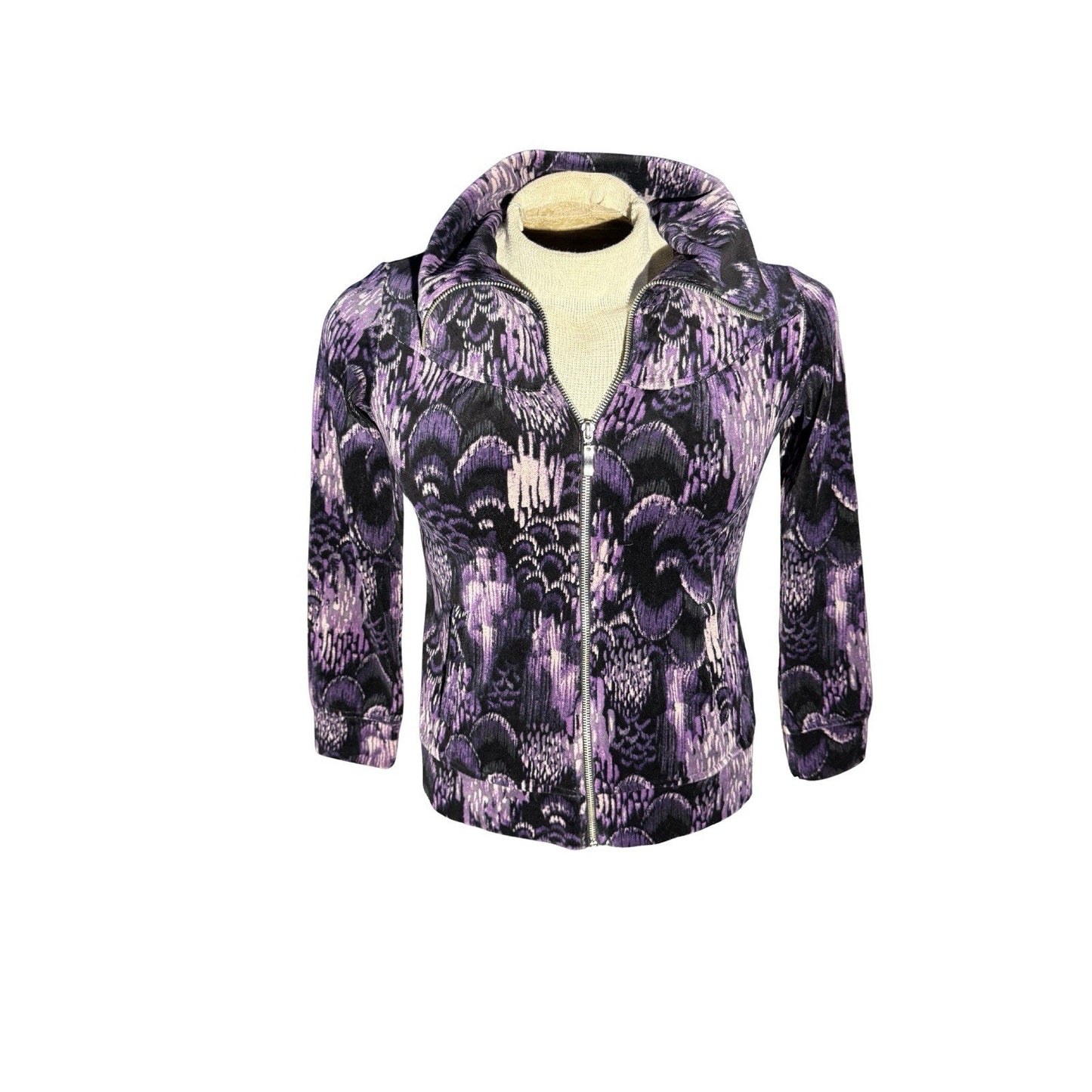 Style & Co Sport Petite S Velour Zip Jacket NWT Dark Eggplant Purple Black