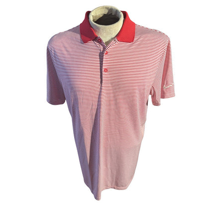 Nike Golf Dri-Fit Mens Polo Shirt Red Short Sleeve Striped Polyester Size L