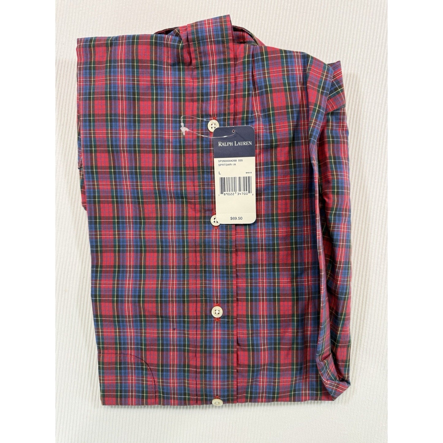 NWT Ralph Lauren Blaire L Red Tartan Plaid Button Down Shirt 100% Cotton