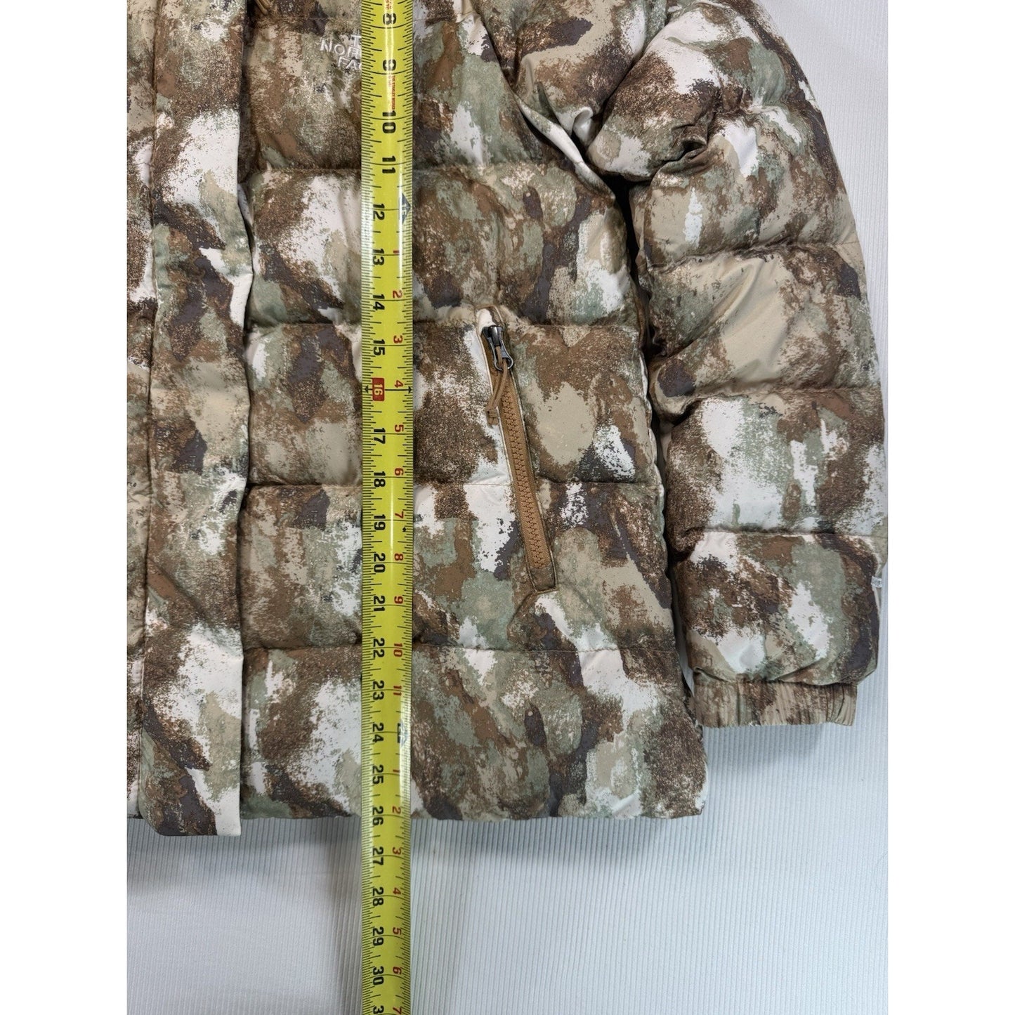 The North Face Womens Small Hooded Down Puffer Jacket Camo Winter Coat