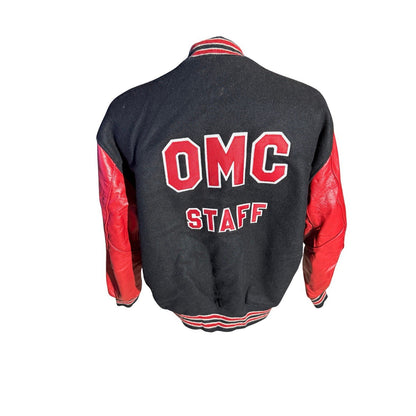 Vintage DeLong Varsity Jacket XL Black Red OMC Staff Oklahoma Motor Sports Cente