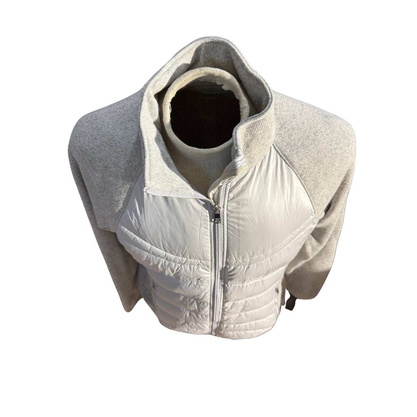 London Fog Women’s Down Puffer Knit Hybrid Jacket Gray Zip Front Size L NWT