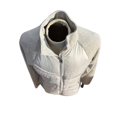 London Fog Women’s Down Puffer Knit Hybrid Jacket Gray Zip Front Size L NWT