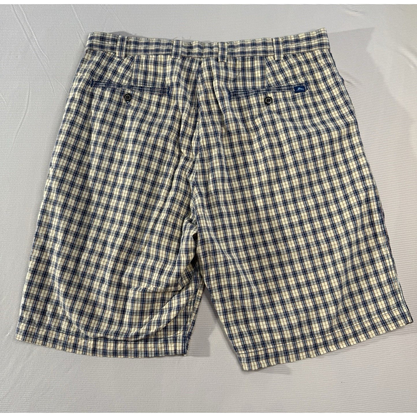 Tommy Bahama Relax 36 Blue Tan Plaid 100% Cotton Shorts Casual Island Wear