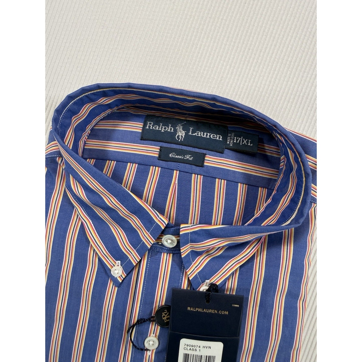 NWT Ralph Lauren Classic Fit 17 XL Blue Multicolor Stripe Dress Shirt