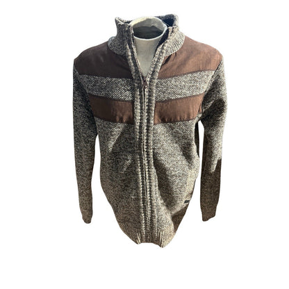 Buffalo David Bitton Men’s Knit Sweater Jacket L Brown Full Zip Faux Suede