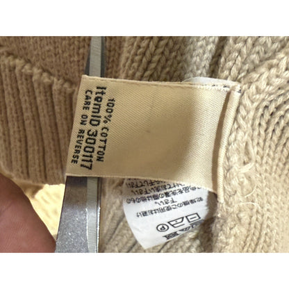 LL Bean Sweater Womens Size 1X Cable Knit Full Zip Hooded Long Sleeve Beige