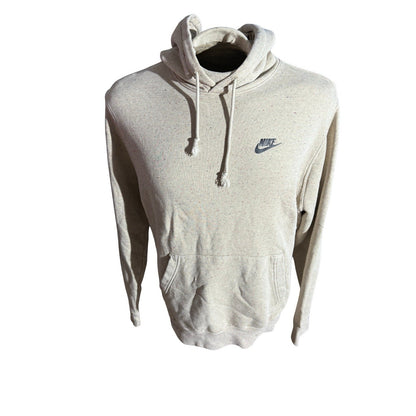 Nike Sweatshirt Hoodie Mens Medium Tan Speckled Drawstring Pocket Stretch Swoosh