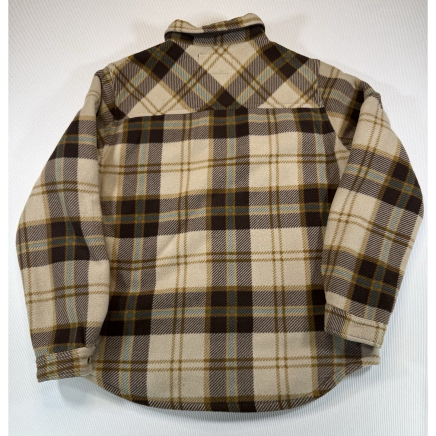 Weatherproof Vintage Men's Sherpa Lined Plaid Flannel Shacket Jacket Tan / Brown