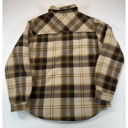 Weatherproof Vintage Men's Sherpa Lined Plaid Flannel Shacket Jacket Tan / Brown