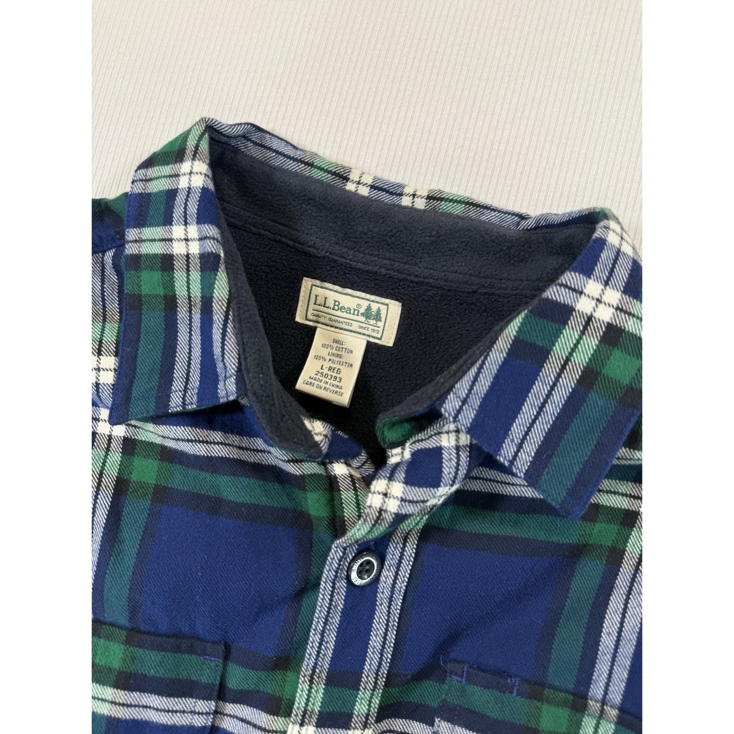L.L. Bean Lined Flannel Shirt Jacket Mens L Blue Green Plaid