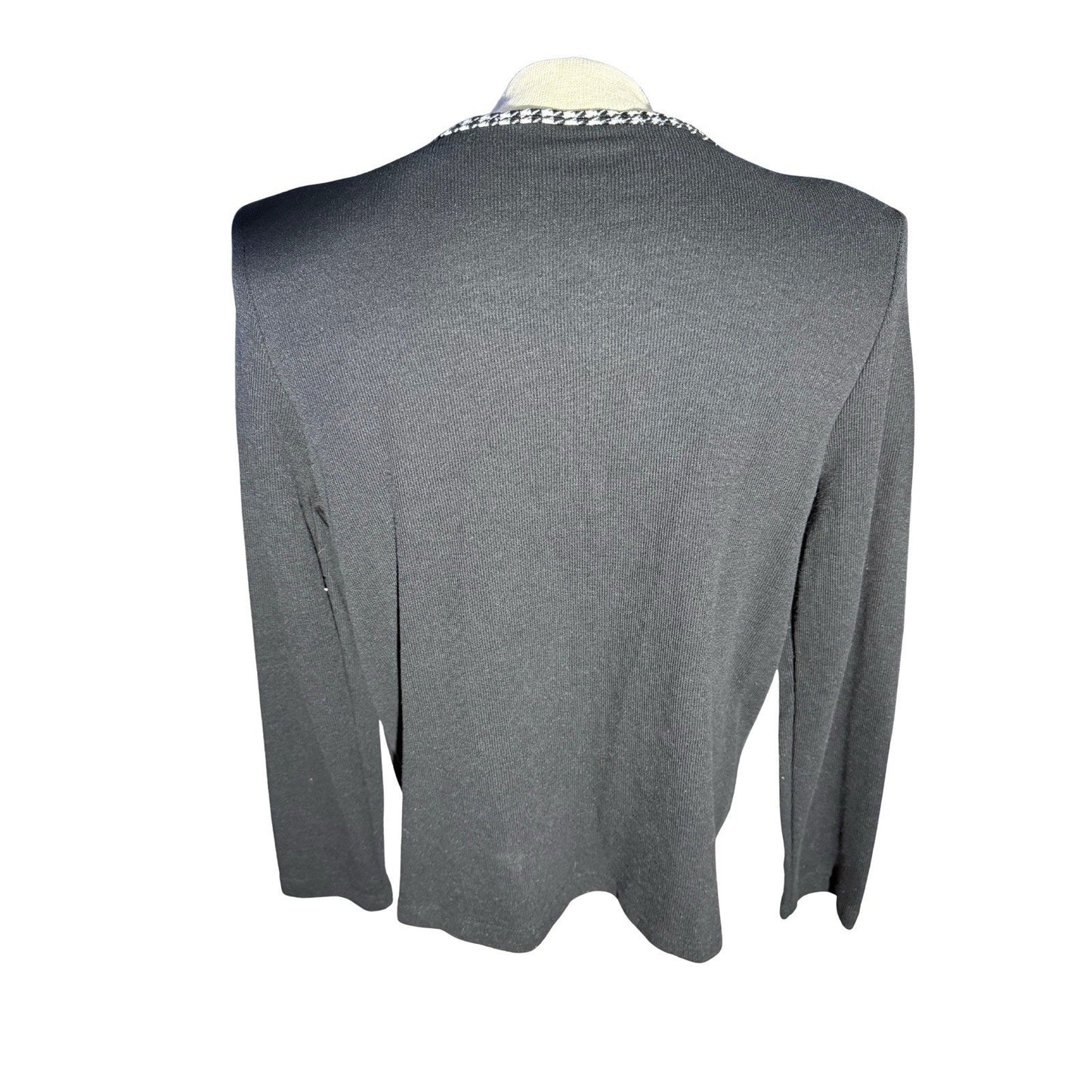 Vintage Teddi Women’s Cardigan Sweater L Black Houndstooth Trim NWT 80s Shoulder