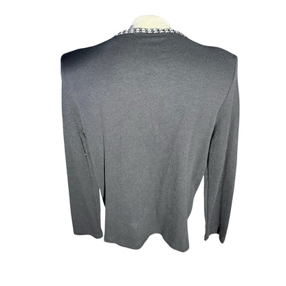 Vintage Teddi Women’s Cardigan Sweater L Black Houndstooth Trim NWT 80s Shoulder