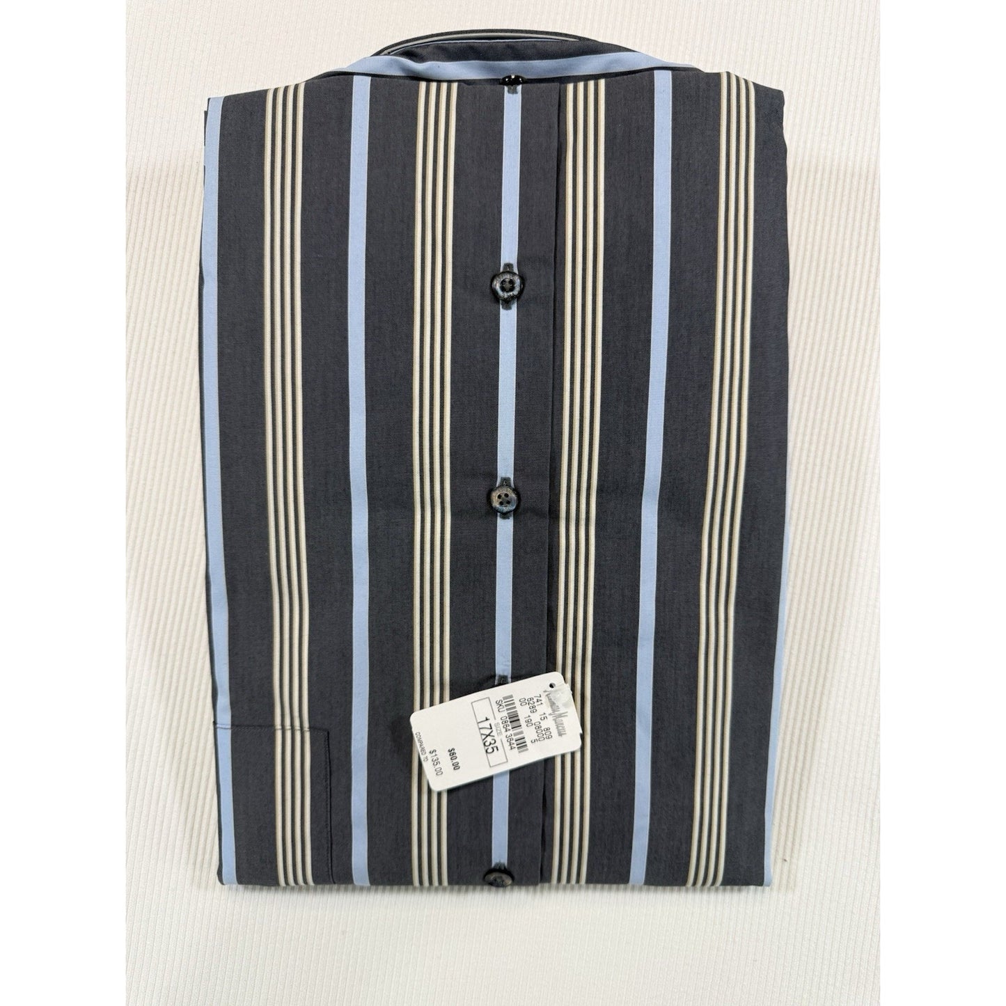 Ike Behar New York Dress Shirt 17 35 Charcoal Blue Stripe Cotton NWT
