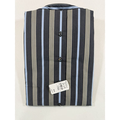 Ike Behar New York Dress Shirt 17 35 Charcoal Blue Stripe Cotton NWT