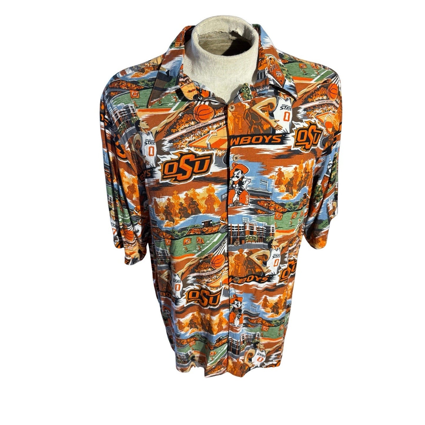 Reyn Spooner OSU Cowboys Hawaiian Shirt XL Oklahoma State Aloha Rayon Made Korea