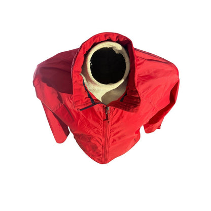 L.L. Bean Nylon Red Hooded Full Zip Raincoat Jacket Windbreaker Size Medium M