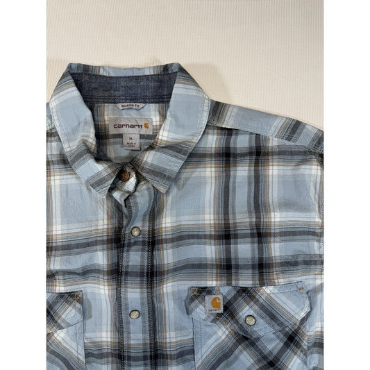 Carhartt Rugged Mens XL Plaid Western Pearl Snap Button Shirt Relaxed Fit