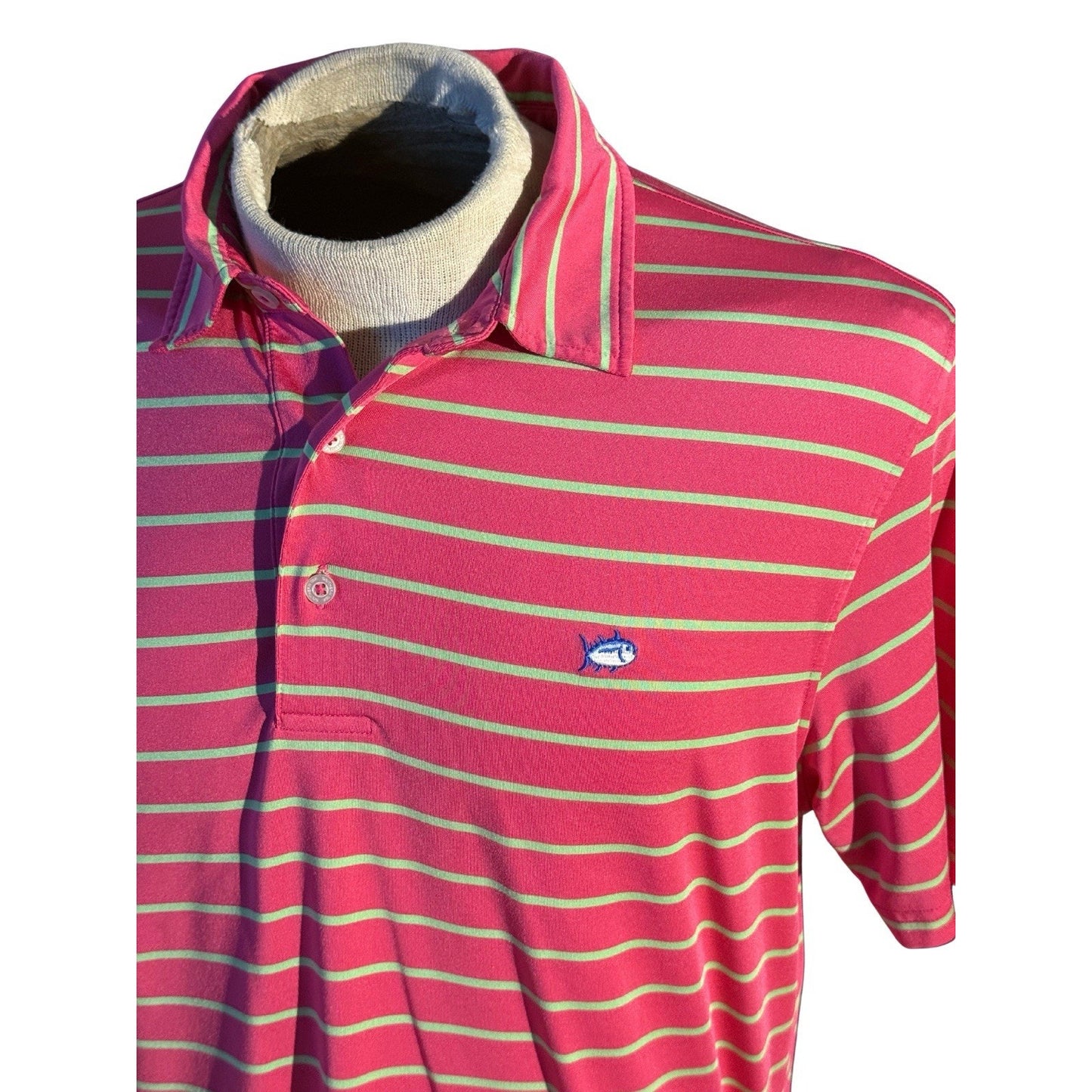 Southern Tide Club Skipjack Polo Shirt Pink Green Stripe Performance Men’s M