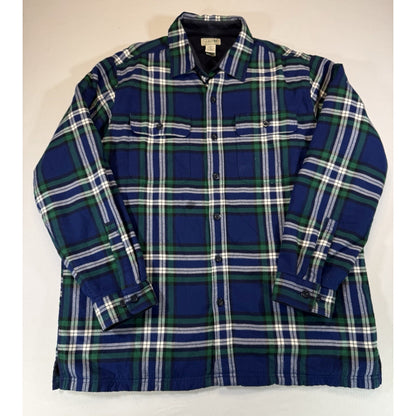 L.L. Bean Lined Flannel Shirt Jacket Mens L Blue Green Plaid