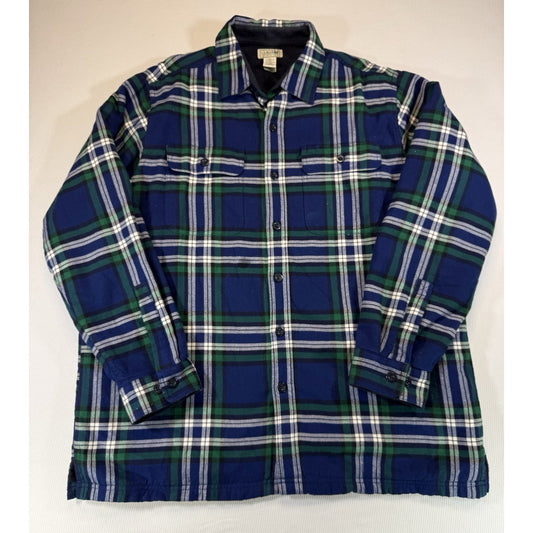 L.L. Bean Lined Flannel Shirt Jacket Mens L Blue Green Plaid